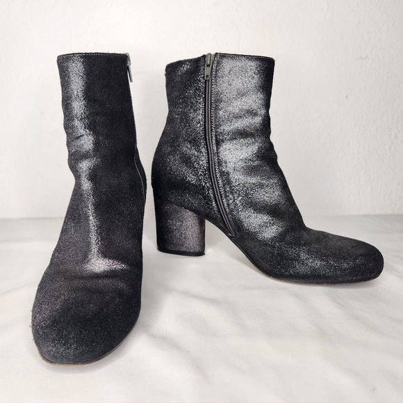 MAISON MARTIN MARGIELA Dark SILVER GLITTER ANKLE ZIP UP BOOT HEELS 38.5 US8.5 - Picture 11 of 16